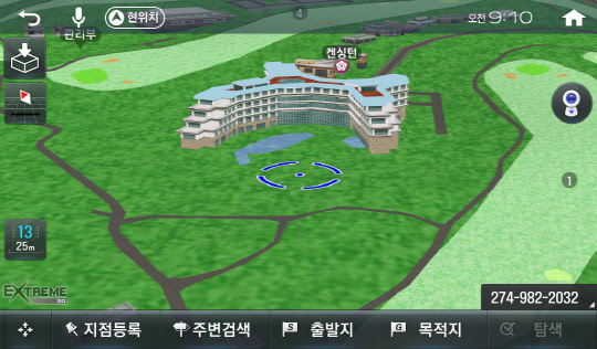 팅크웨어의 전자지도 업데이트를 통해 화면에 표시되는 켄싱턴 제주호텔. <팅크웨어 제공>